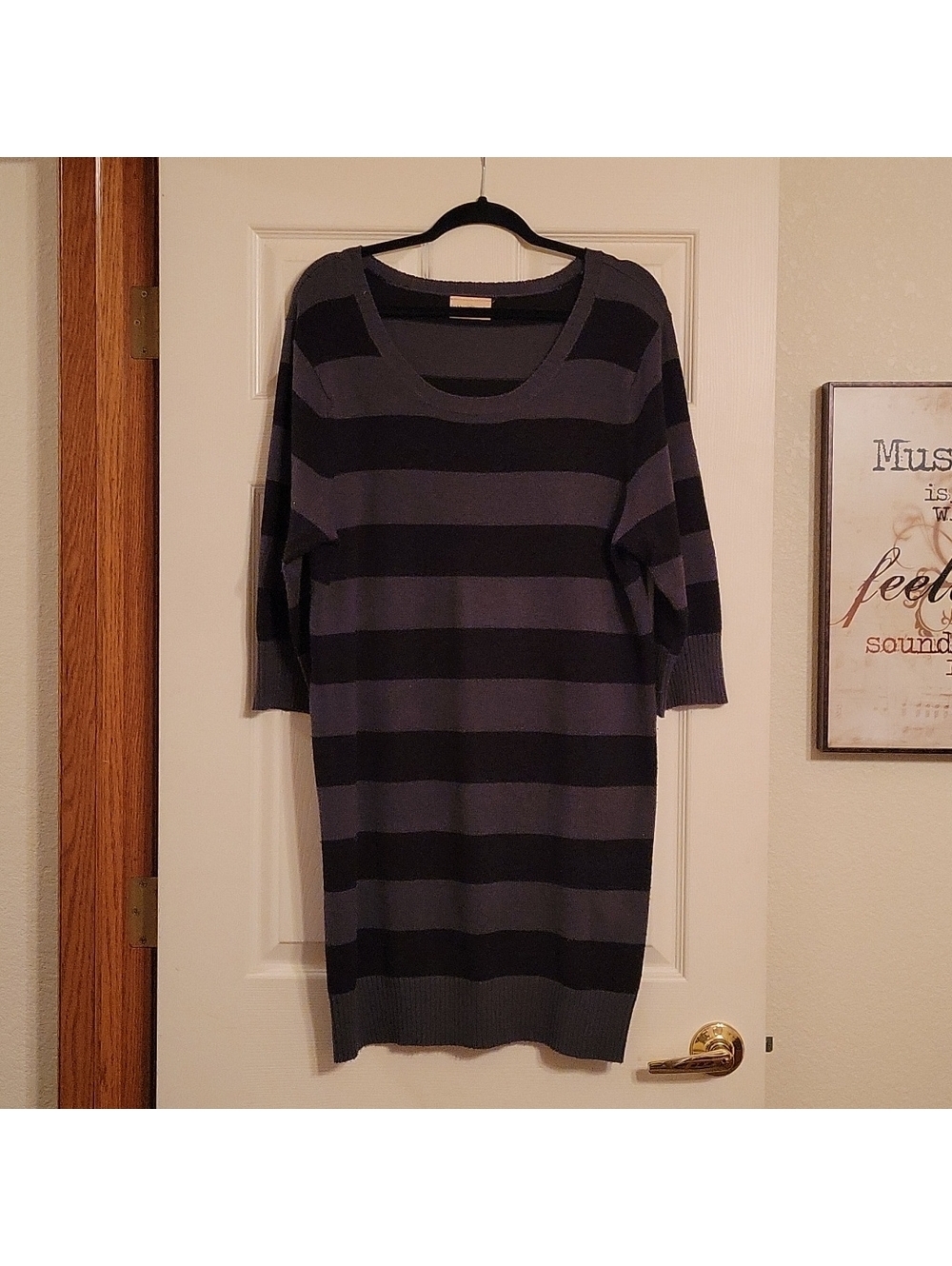 Bobbie Brooks Plus Size 2X Black and Gray Striped Sweater Dress with 3/4 Sleeves